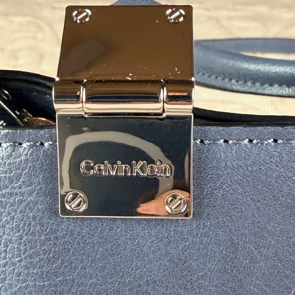 Calvin Klein Slate Blue Geometric Satchel Crossbody Bag Silver Hardware